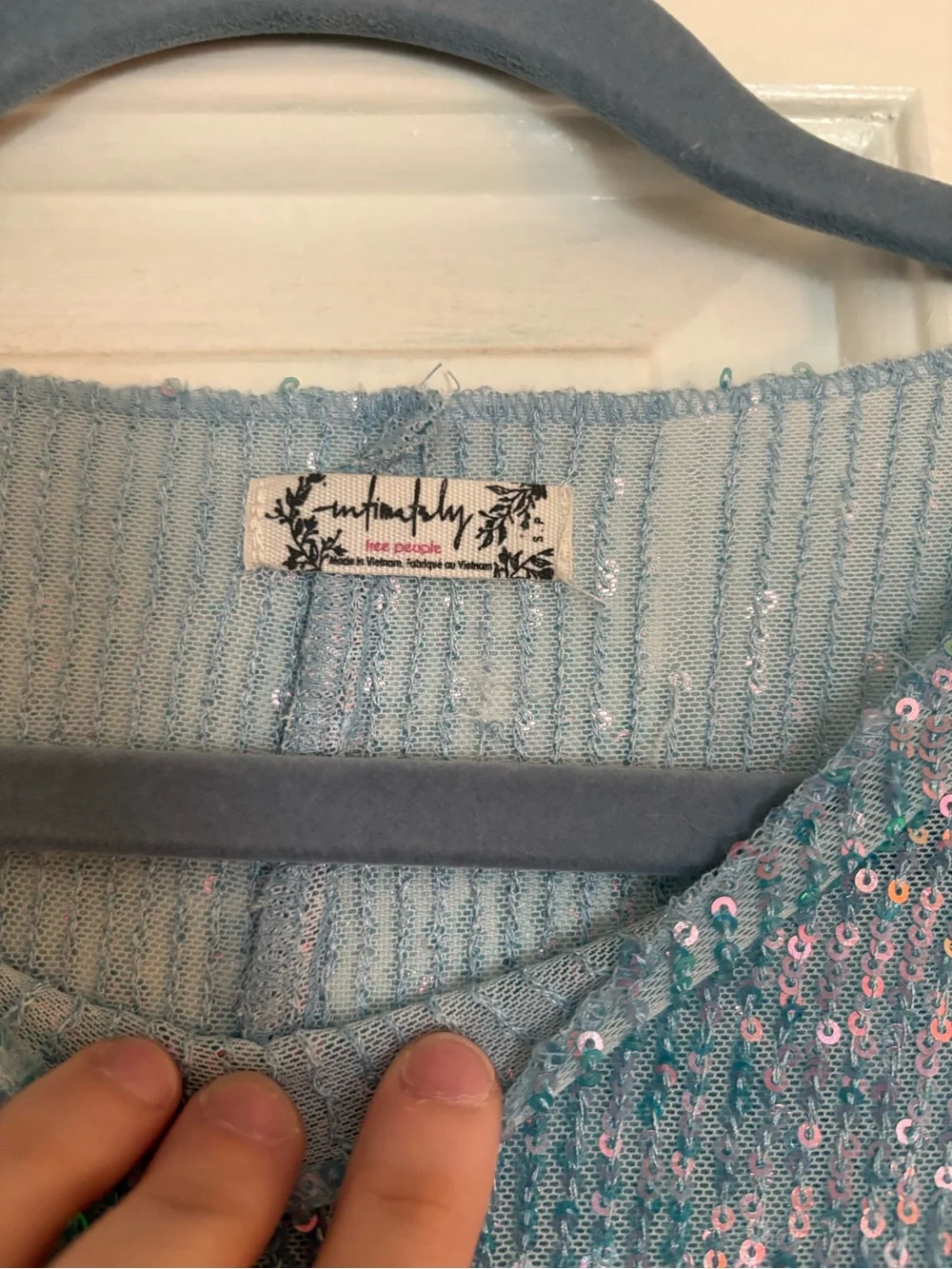 Free People Sequin Ribbed Long Sleeve Top in Light Blue